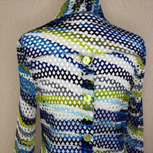 Frank Lyman Design Blue Green Crochet Open Front Cardigan Jacket Women's Size 12 - Picture 7 of 11